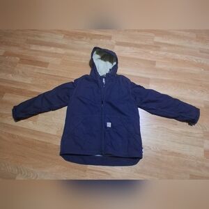 Navy Hooded  Carthartt Womens   FR. Jacket with Beige Lining Sz.L 12-14